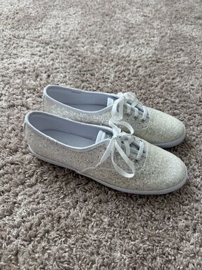 NWT Keds Champion Celebration Lace Up Sneakers Shoes - White Glitter Size 8